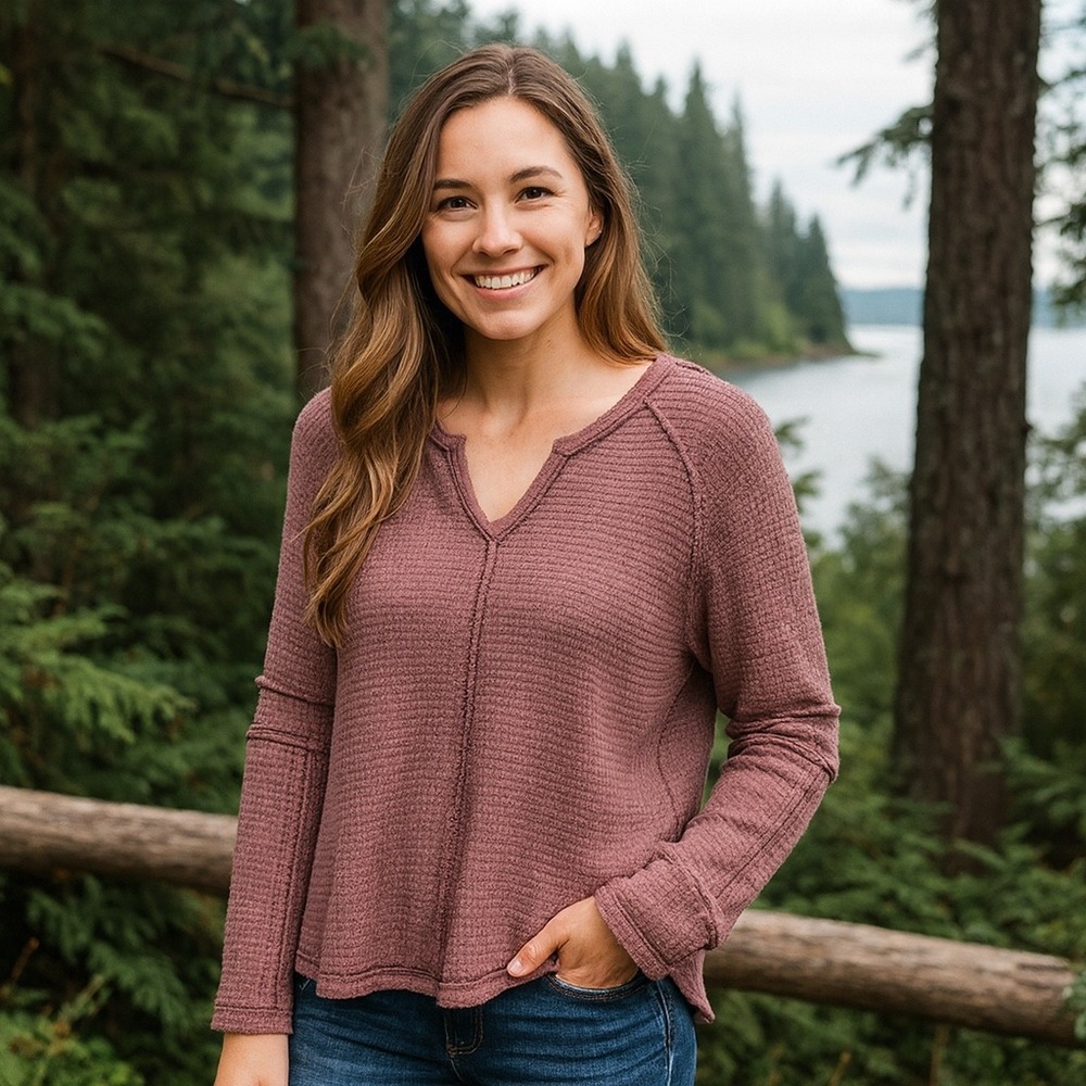 Boho Grunge PNW Bella Swan Aesthetic Mauve Waffle Knit Thermal Long Sleeve Top M